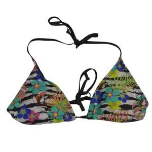 Buc-Ees Colorful Floral Triangle Bikini Top Novelty Size M